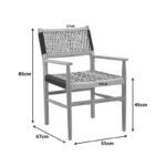 Armchair Fermilo teak wood frame with pe rope in natural-black shade 55x67x86cm - Image 2