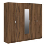 Luna five-leaf wardrobe with mirror in walnut-oak 220x52x200cm