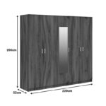 Luna five-leaf wardrobe with mirror in walnut-oak 220x52x200cm - Image 4