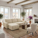 Reversible sofa-bed Vivad fabric in beige color 275x164x91cm