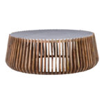 Coffee table Mable mango wood in natural color and marble look surface D120x45cm - Image 2