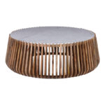 Coffee table Mable mango wood in natural color and marble look surface D120x45cm - Image 3