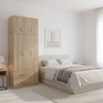 Three-door wardrobe with 2 drawers and loft Athos in oak color 90x42x240cm