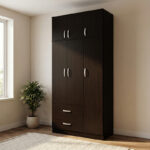 Three-door wardrobe with 2 drawers and loft Athos in wenge color 90x42x240cm