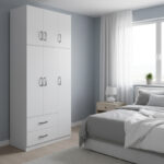 Three-door wardrobe with 2 drawers and loft Athos in white color 90x42x240cm