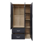 Three-door wardrobe with 2 drawers and loft Athos in oak-dark grey color 90x42x240cm - Image 2