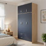 Three-door wardrobe with 2 drawers and loft Athos in oak-dark grey color 90x42x240cm