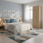 Two-door wardrobe with 2 drawers and loftAthos in oak color 80x42x240cm