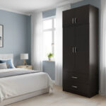 Two-door wardrobe with 2 drawers and loft Athos in wenge color 80x42x240cm