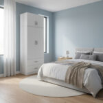 Two-door wardrobe with 2 drawers and loft Athos in white color 80x42x240cm