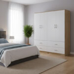 Four-leaf wardrobe with drawers Athos sonoma-white 160x42x180cm