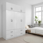Four-leaf wardrobe with drawers and loft Athos white 160x42x240cm