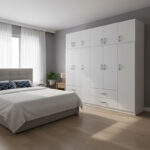 Athos six-door wardrobe with loft, white, 180x42x240cm