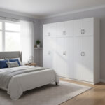 Six-door wardrobe with loft Athos II white 240x42x240cm