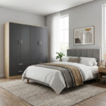 Four-leaf wardrobe with drawers Athos sonoma-anthracite 160x42x180cm