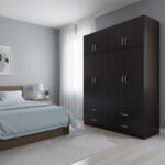 Four-leaf wardrobe with drawers and loft Athos wenge 160x42x240cm