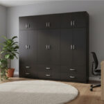 Six-door wardrobe with drawers and loft Athos wenge 240x42x240cm