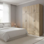 Four-leaf wardrobe with drawers and loft Athos sonoma 160x42x240cm