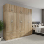 Athos six-door wardrobe with loft, sonoma 240x42x240cm
