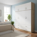 Four-leaf wardrobe with drawers and loft Athos sonoma-white 160x42x240cm