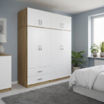 Athos four-door wardrobe with loft, sonoma-white, 160x42x240cm