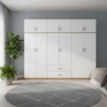 Six-door wardrobe with loft Athos I sonoma-white 240x42x240cm