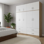 Five-door wardrobe with loft Athos sonoma-white 170x42x240cm