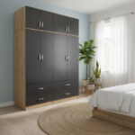 Four-leaf wardrobe with drawers and loft Athos sonoma-anthracite 160x42x240cm