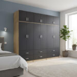 Six-door wardrobe with drawers and loft Athos sonoma-ανθρακί 240x42x240cm