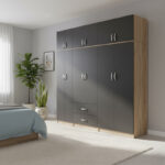 Six-door wardrobe with loft Athos I sonoma-anthracite 240x42x240cm