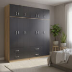 Athos six-door wardrobe with loft, sonoma-anthracite 180x42x240cm