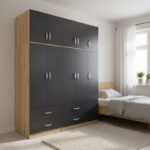 Five-door wardrobe with loft Athos sonoma-anthracite 170x42x240cm