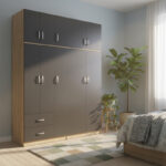 Five-door wardrobe with loft Athos I sonoma-anthracite 170x42x240cm