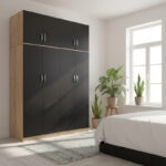 Four-leaf wardrobe with loft Athos I sonoma-anthracite 160x42x240cm
