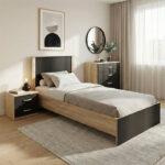 Athos Sonoma Charcoal Bedroom Set with Bed 90x190cm Set of 3pcs
