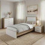 Athos Sonoma White Bedroom Set with Bed 90x190cm Set of 3pcs