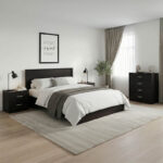 Athos Wenge Bedroom Set with Bed 140x200cm Set of 4pcs