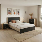 Athos Sonoma Charcoal Bedroom Set with Bed 140x200cm Set of 4pcs