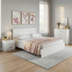 Athos Bedroom Set White with Bed 160x200cm Set of 4pcs