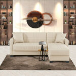 Corner sofa bed reversible Stashio cream fabric 202x143x84cm - Image 2