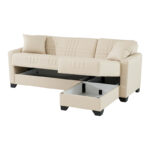 Corner sofa bed reversible Stashio cream fabric 202x143x84cm - Image 4