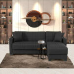 Corner sofa bed reversible Stashio anthracite fabric 202x143x84cm - Image 2