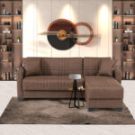 Corner sofa bed reversible Stashio brown fabric 202x143x84cm - Image 2