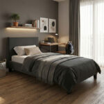 Bed Nevil anthracite fabric-black wooden leg 90x190cm