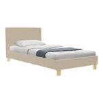 Bed Nevil ecru fabric-wooden natural color leg 100x200cm