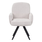 Novo swivel armchair, white bouclé fabric, black metal legs, 65.5x60x90cm - Image 4