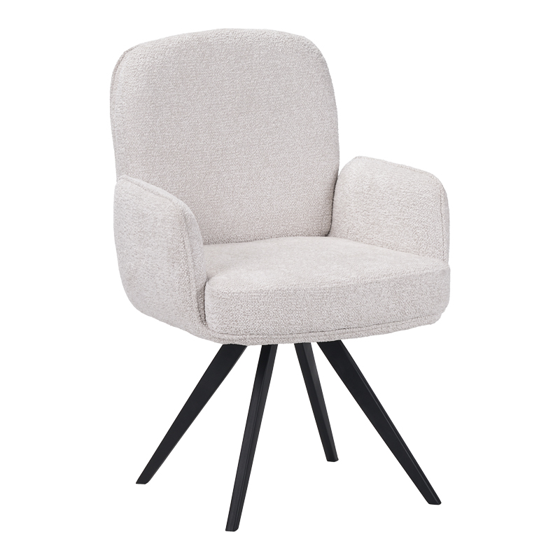 029-000428 Novo swivel armchair, white bouclé fabric, black metal legs, 65.5x60x90cm - Image 1
