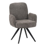 Novo swivel armchair grey bouclé fabric, black metal legs, 65.5x60x90cm