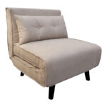 Armchair-bed Josuane grey beige velvet and wooden leg in black shade 78x80x81cm