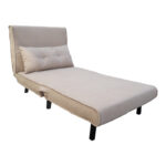 Armchair-bed Josuane grey beige velvet and wooden leg in black shade 78x80x81cm - Image 3